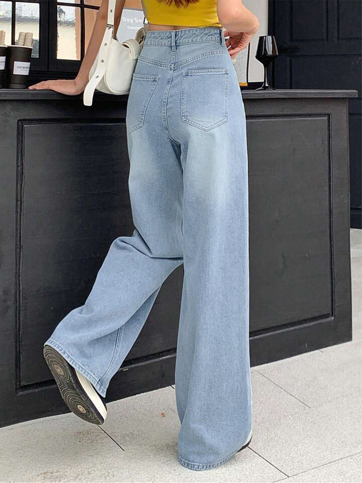 90'S Ice Blue Whisker Super Wide Leg Jeans