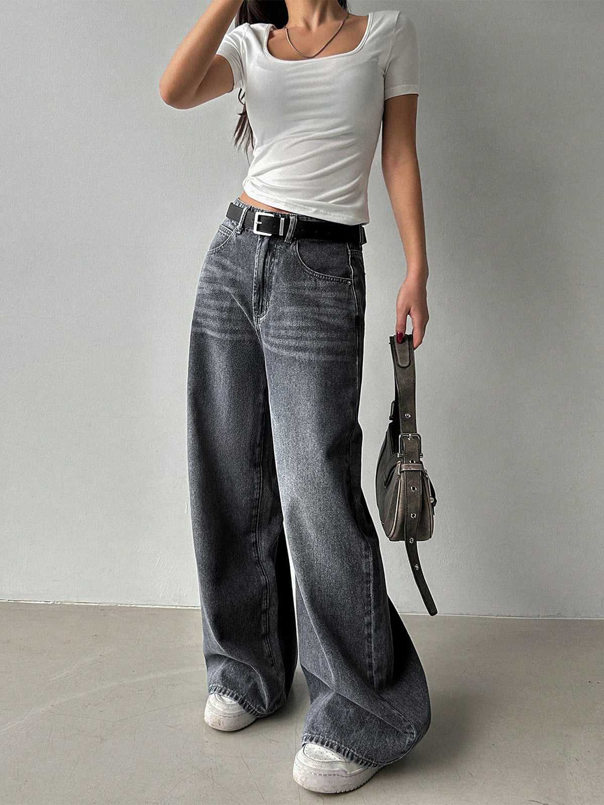 80'S Ash Grey Washed Super Wide Leg
