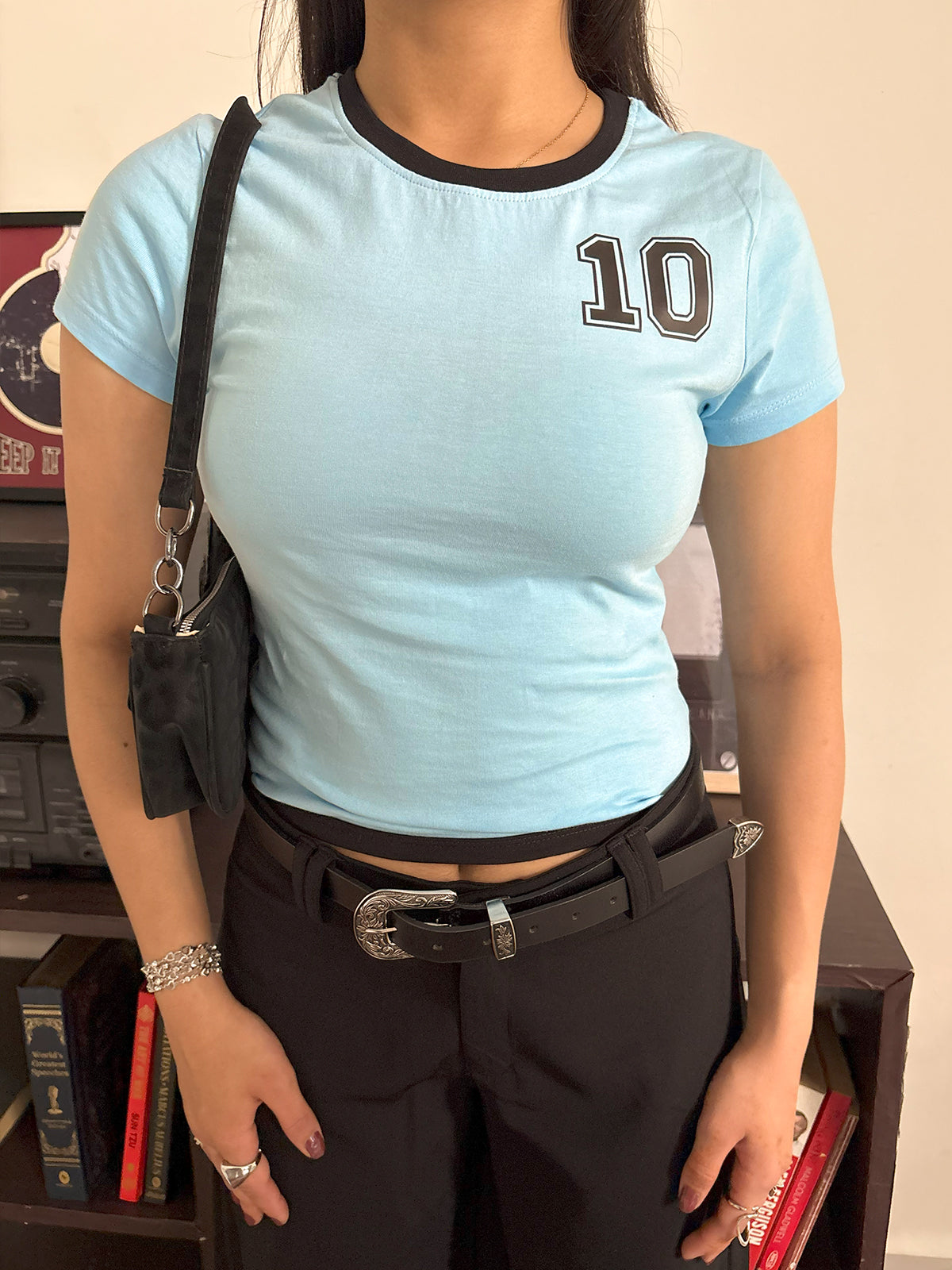 Powder Blue Contrast Detail 10 Graphic Baby Tee