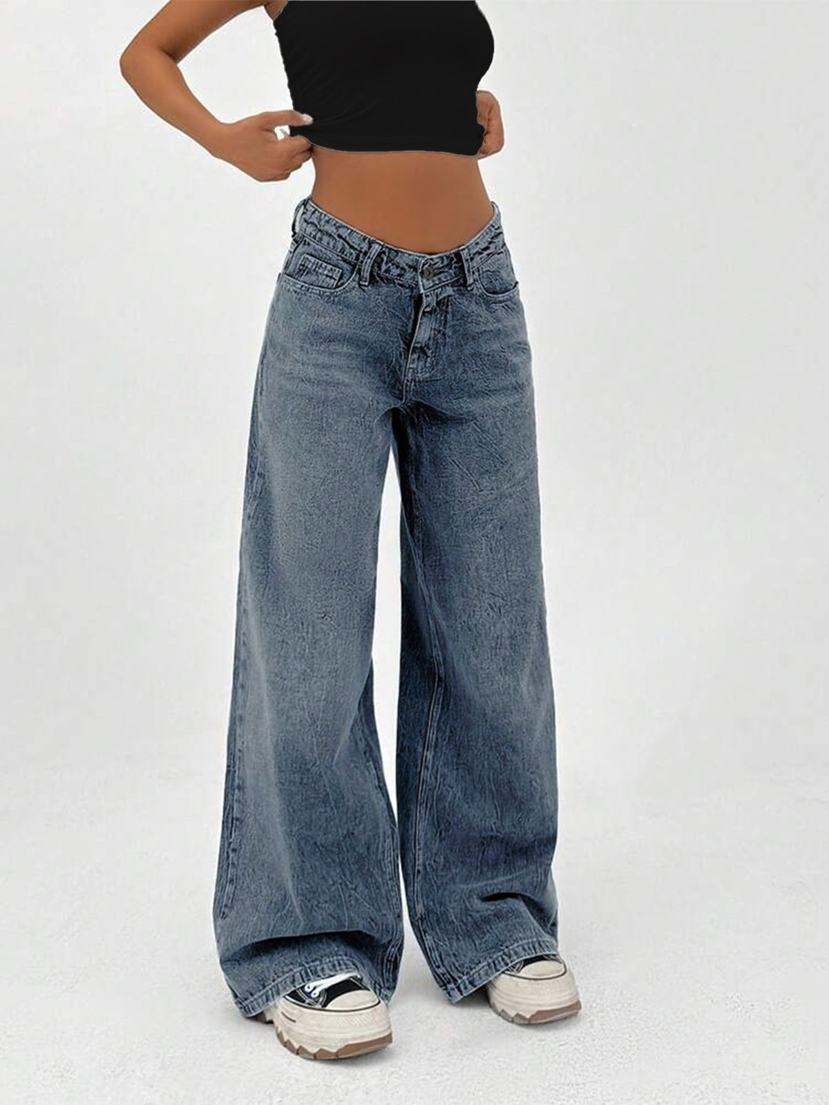 Dusky Blue Tinted Super Wide Leg Jeans