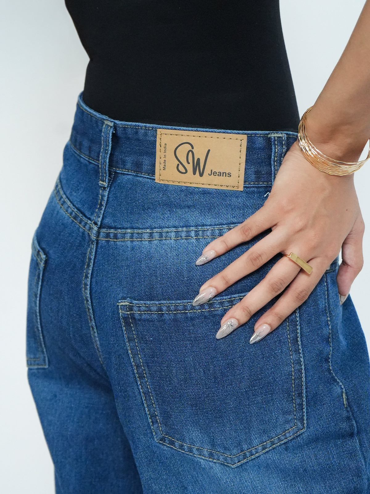 Classic Blue Washed Wide Leg Jeans