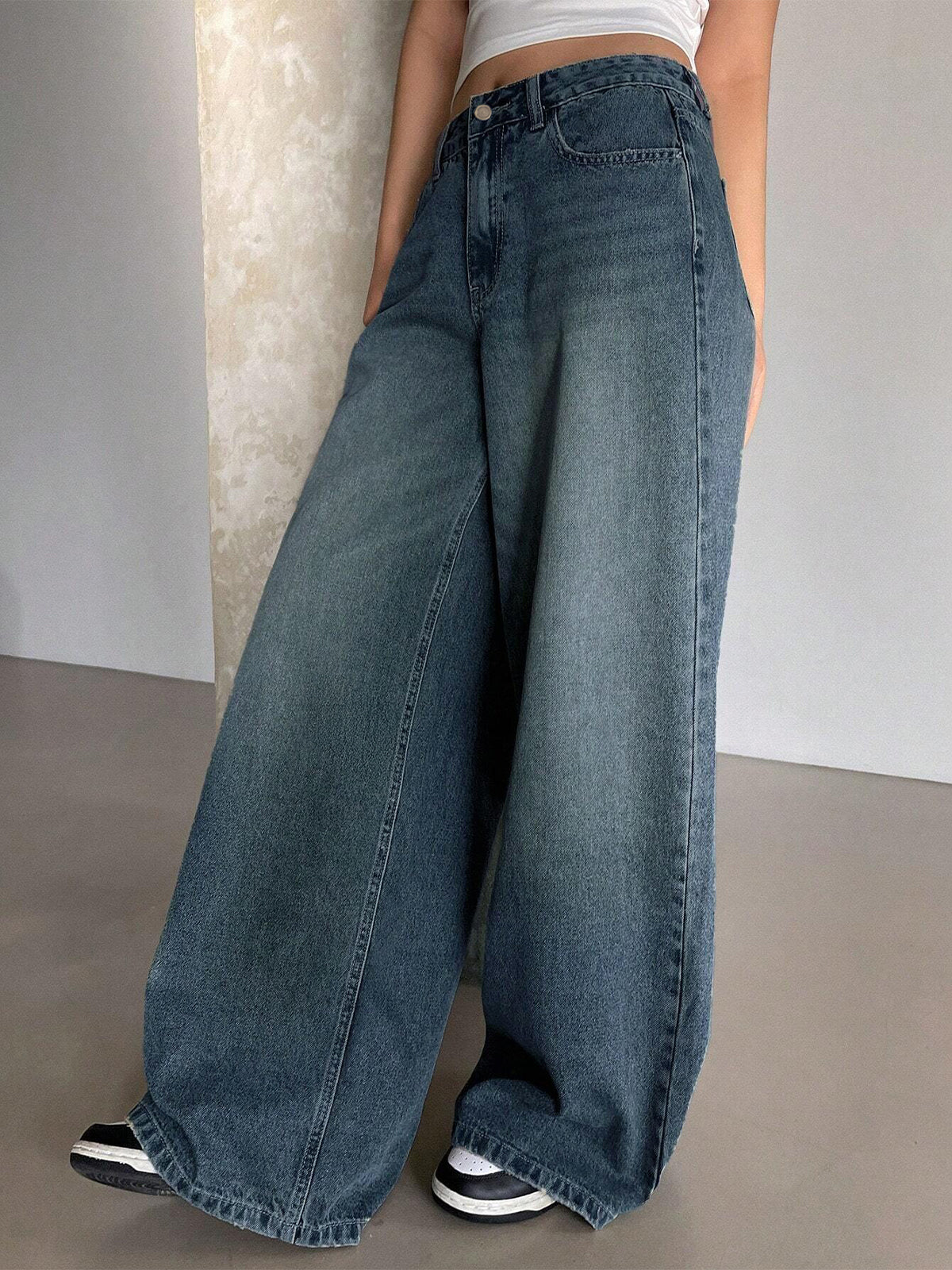 Gothic Blue Tinted Super Wide Leg Jeans