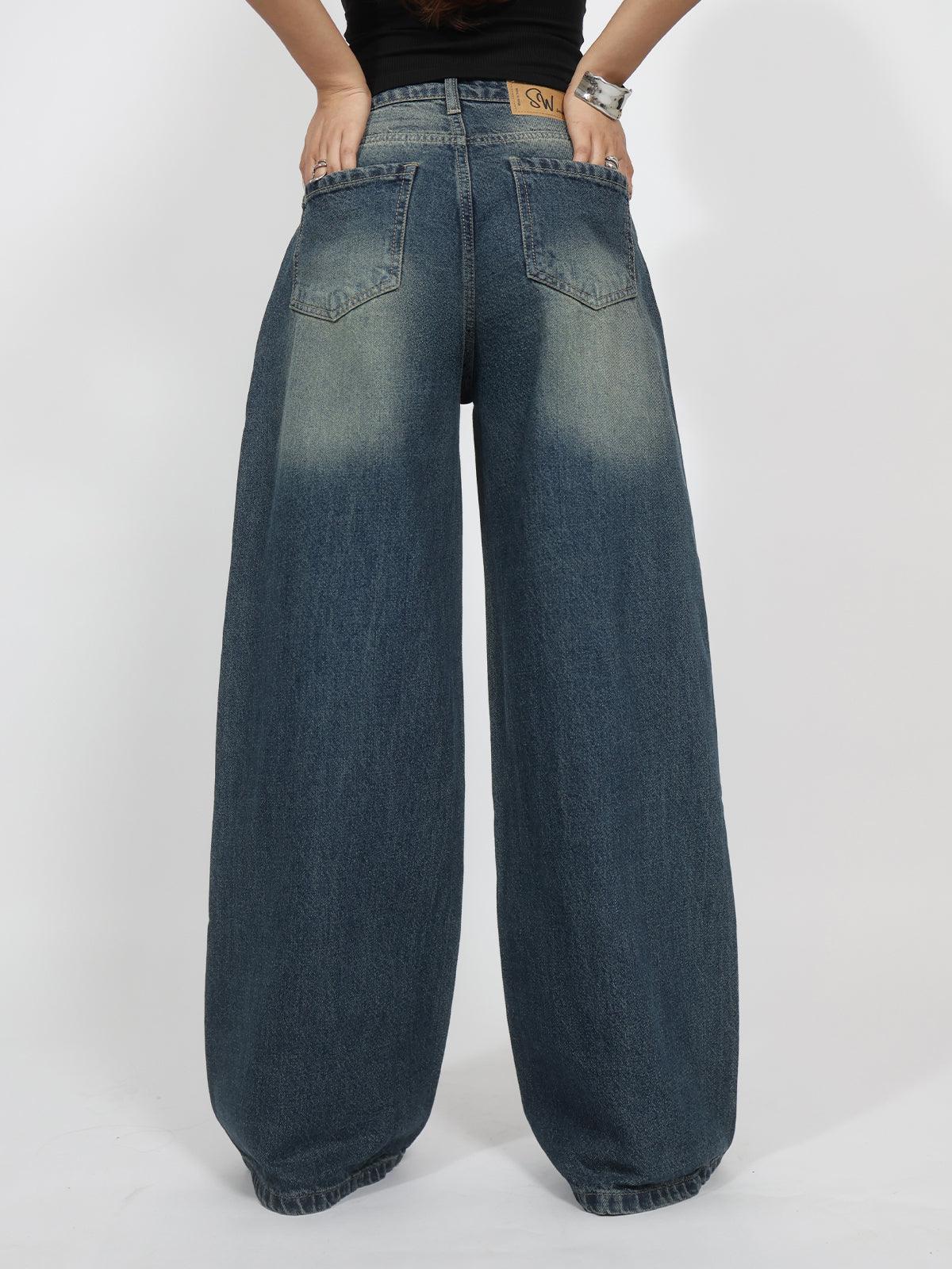 Oxford Blue Washed Wide Leg Jeans