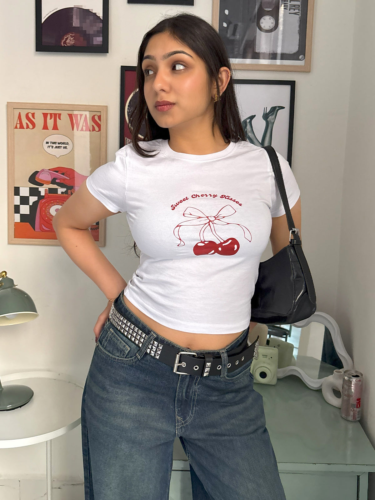 White Sweet Cherry Kisses Graphic Baby Tee