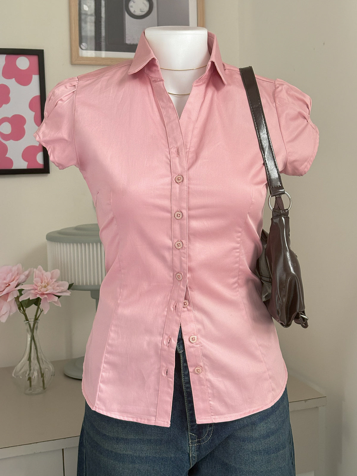 Cotton Candy Short Sleeve Y2K Fitted Shirt