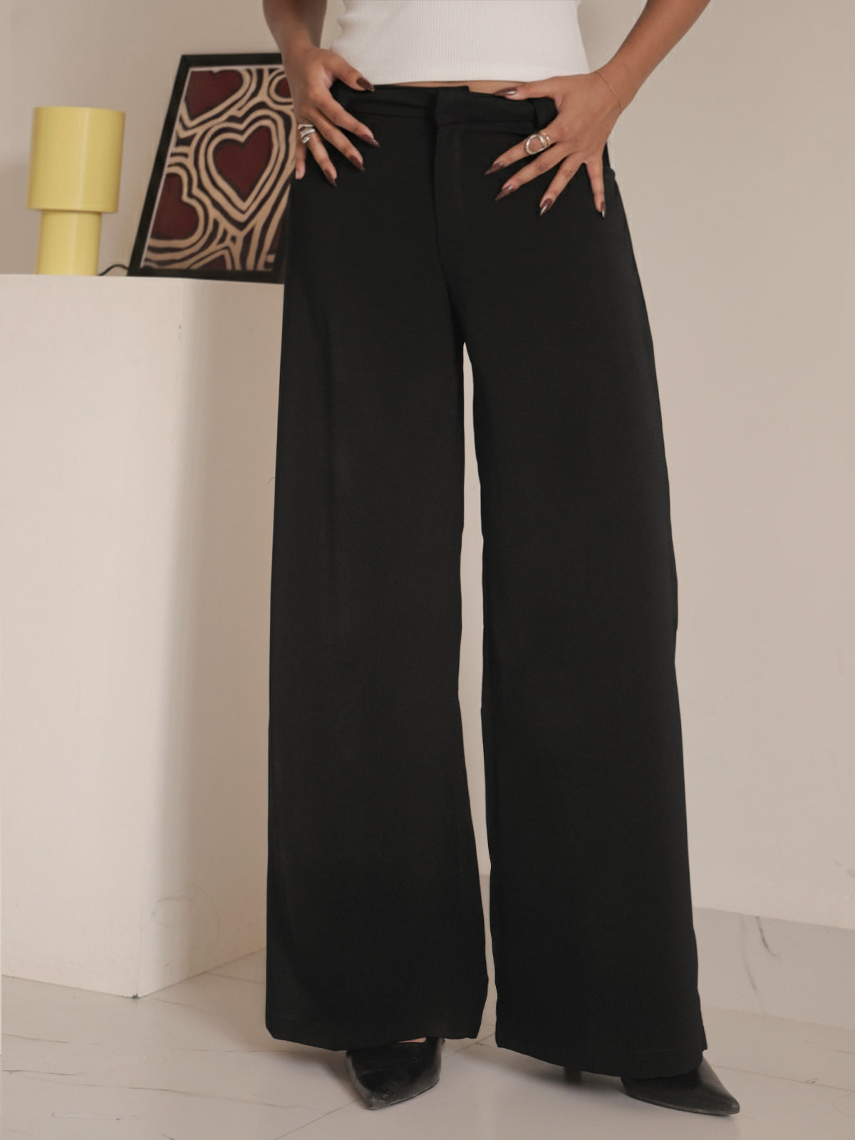 Black Low Waist Wide Leg Korean Pants