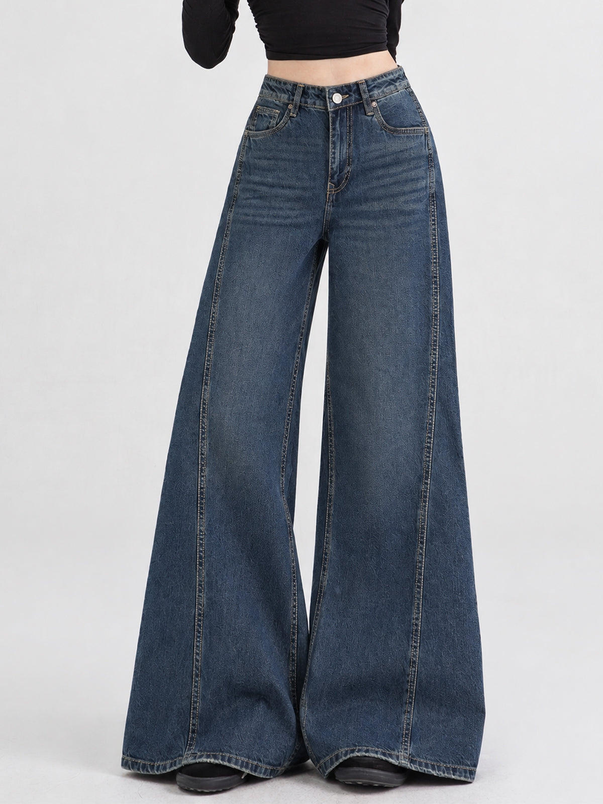 True Blue Side Panelled Ultra Wide Leg Jeans