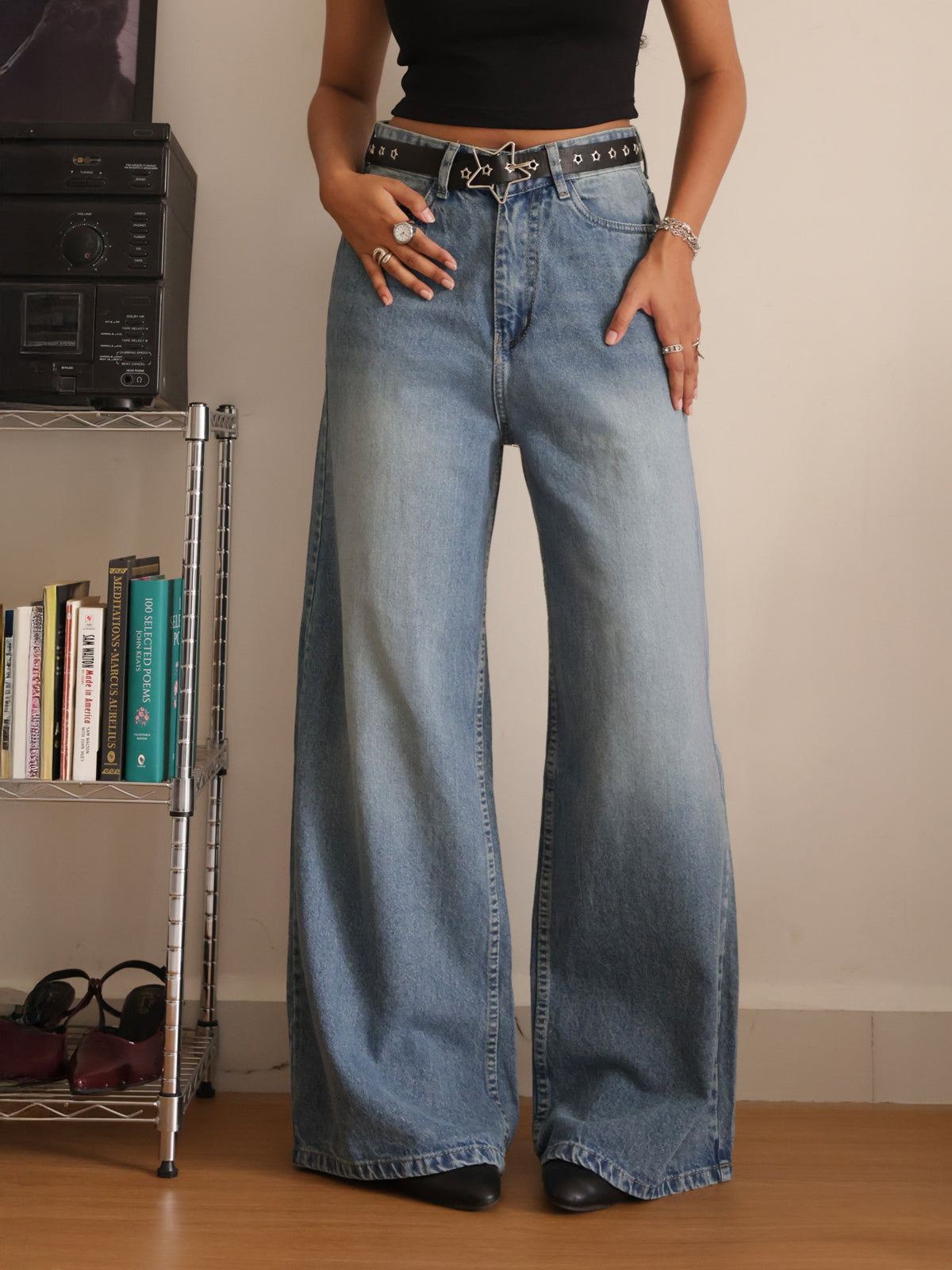 80s Dusk Blue Washed Super Wide Leg Jeans