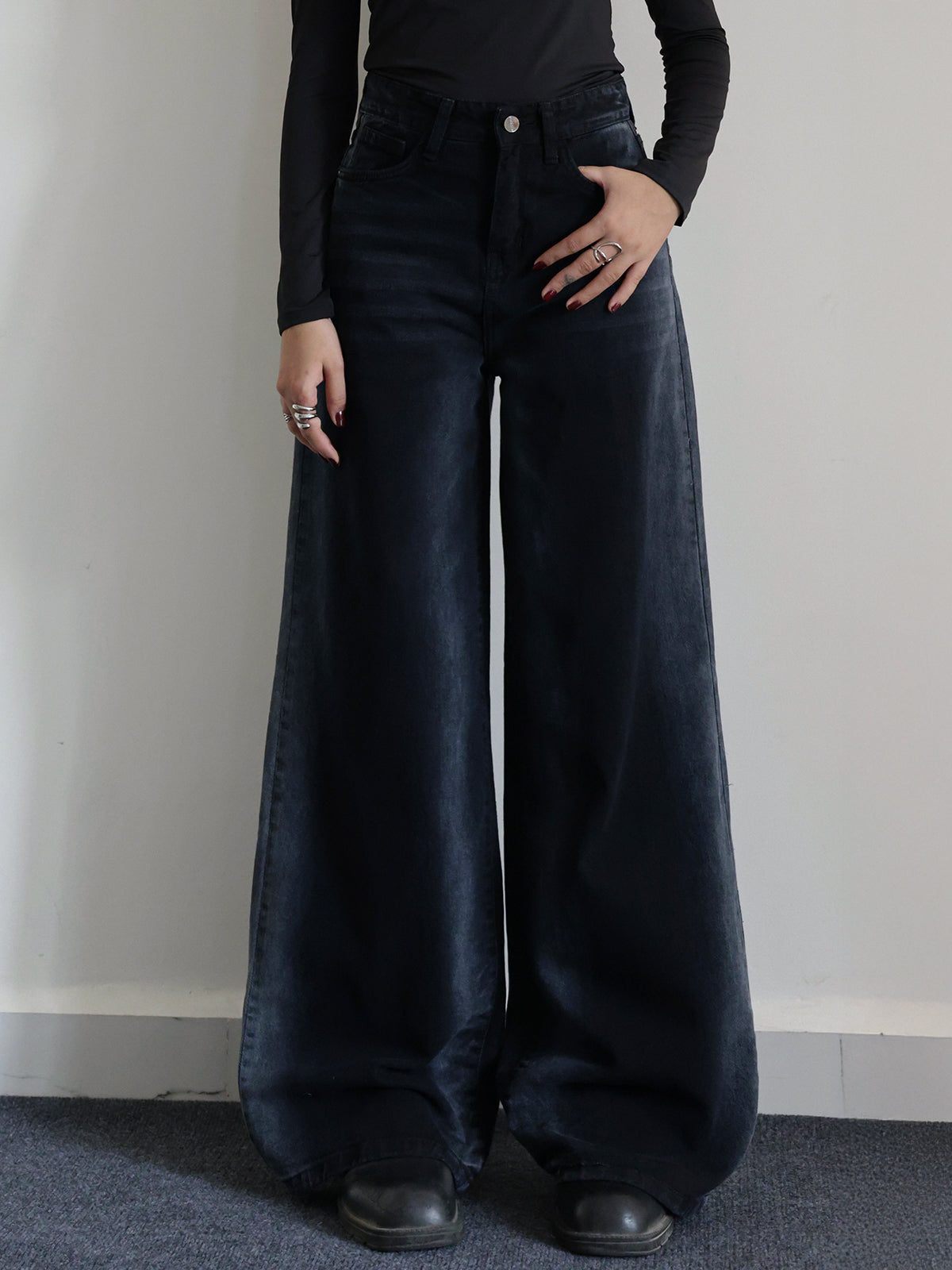 Dawn Black Ombre Washed Wide Leg Jeans