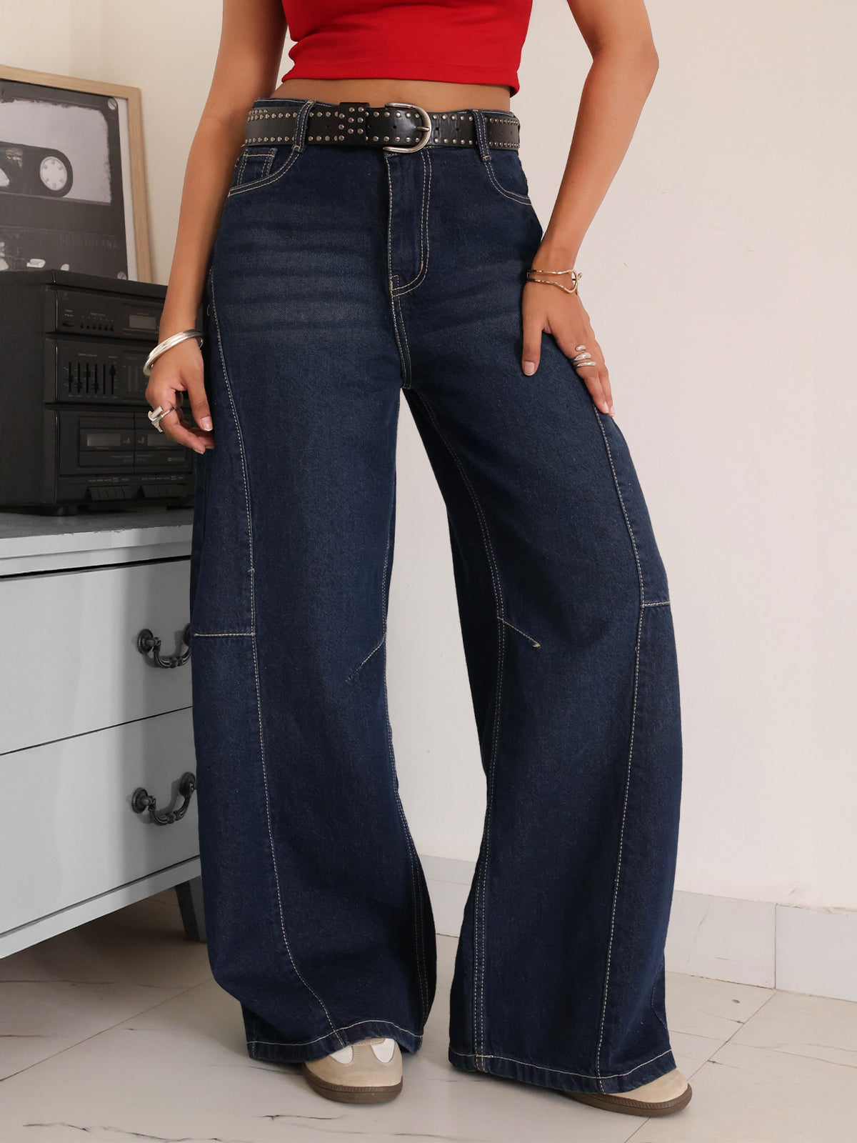 Indigo Drift Blue Panelled Wide Leg Jeans