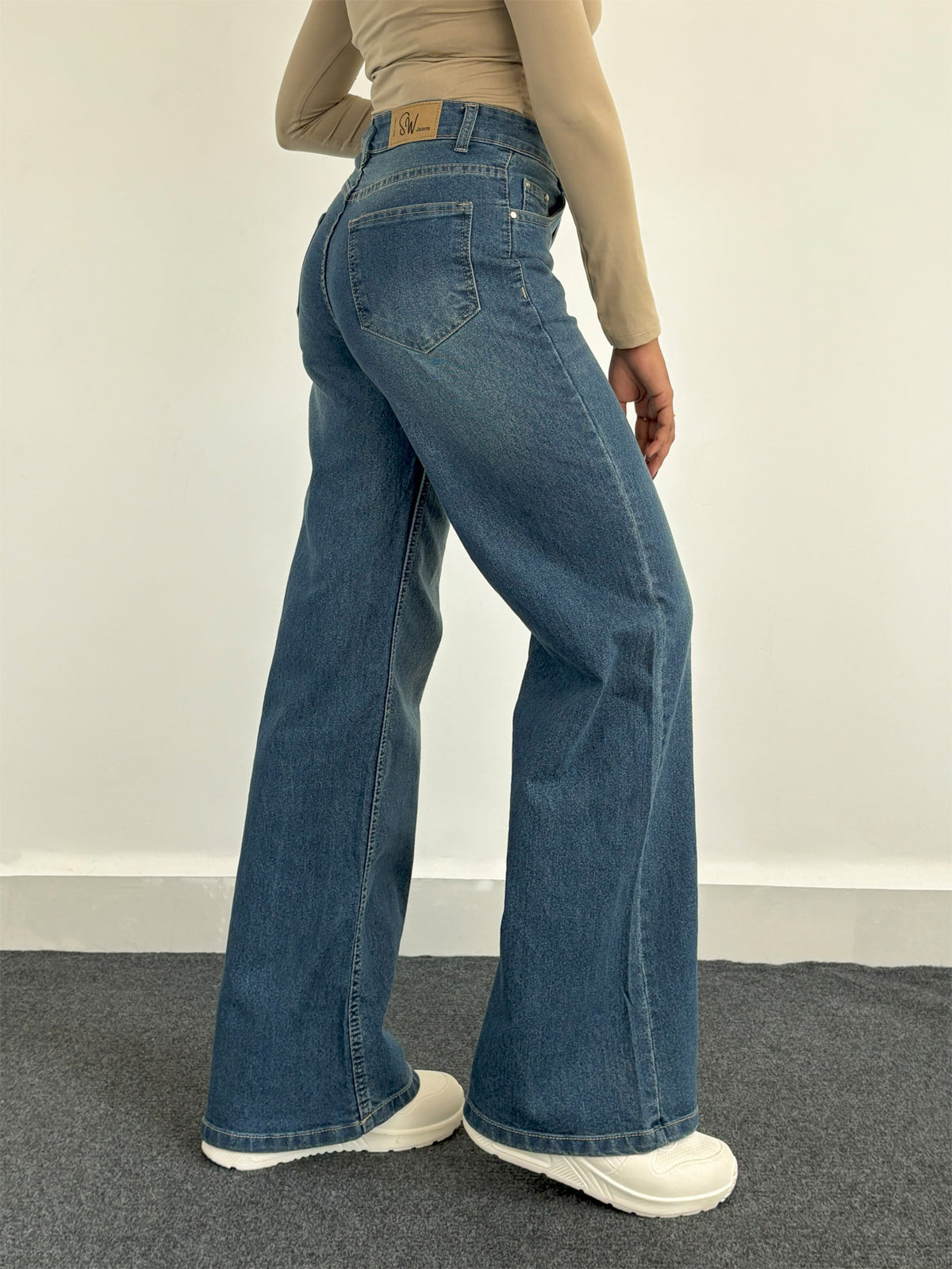 Luxe Vintage Aqua Blue Cat Whisker Stretchable Wide Leg Jeans