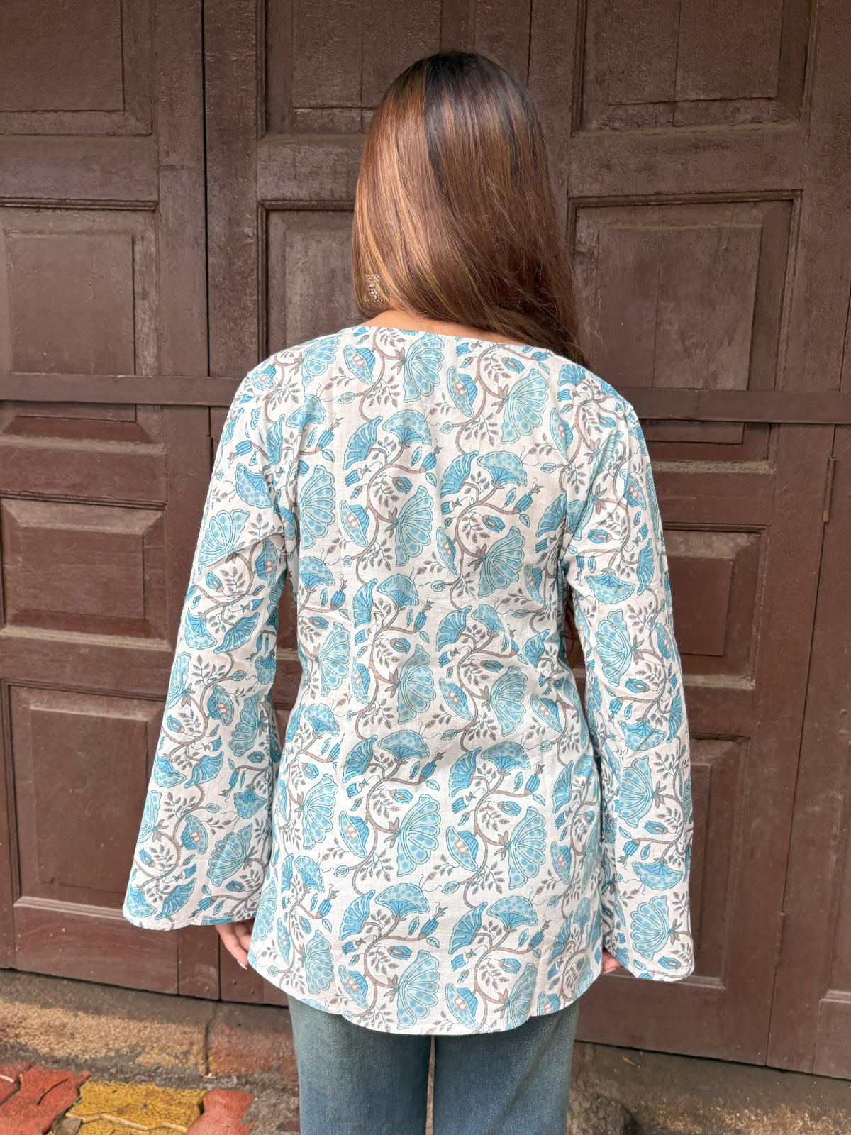 Garima V-Neck Flared Sleeve Short Kurti