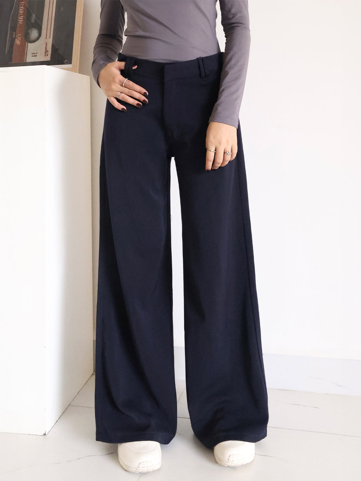 Deep Navy Low Waist Wide Leg Korean Pants