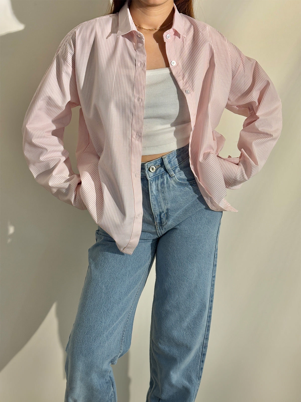 Candy Pink Striped Drop Shoulder Shirt
