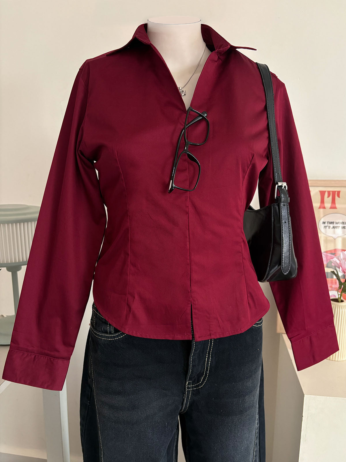 Cherry Red Corset Fitted Shirt