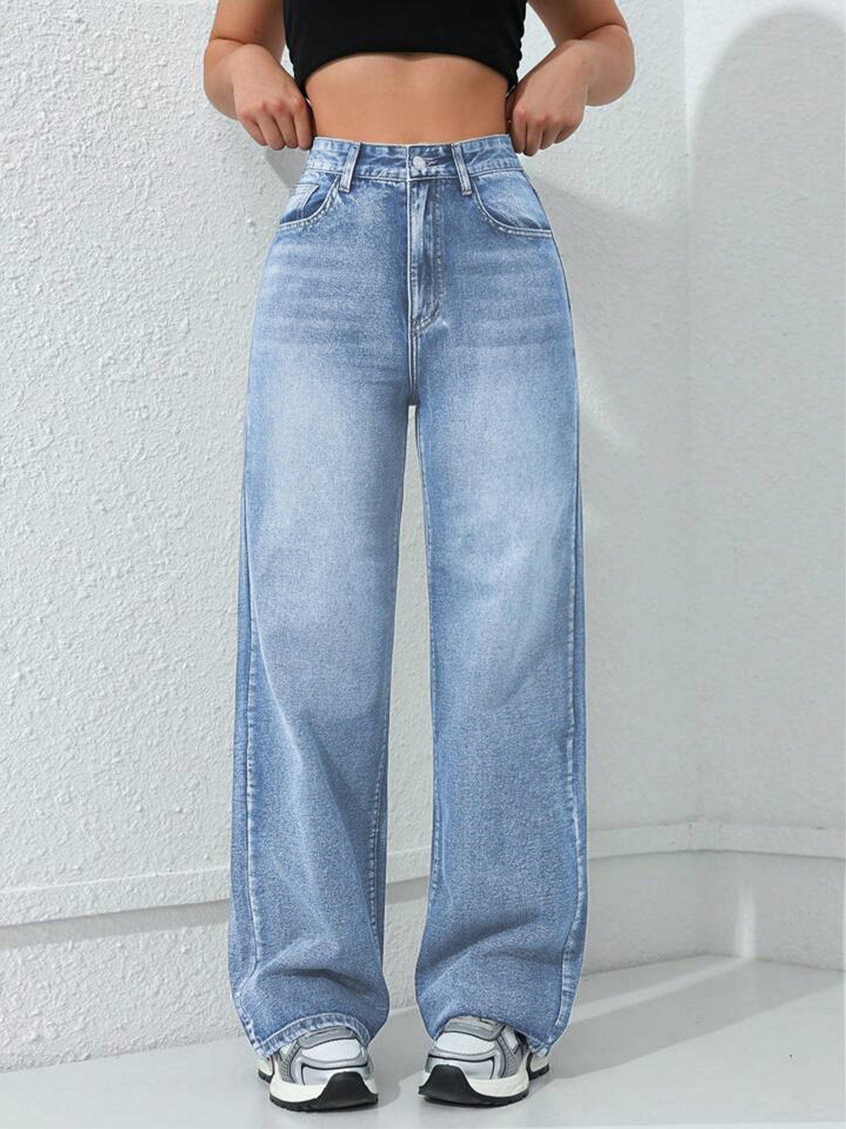 Ocean Blue Washed Straight Fit Jeans