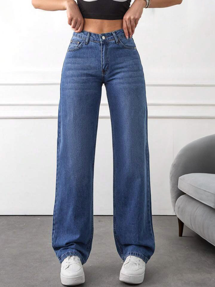 Marine Blue Washed Stretchable Straight Leg Jeans
