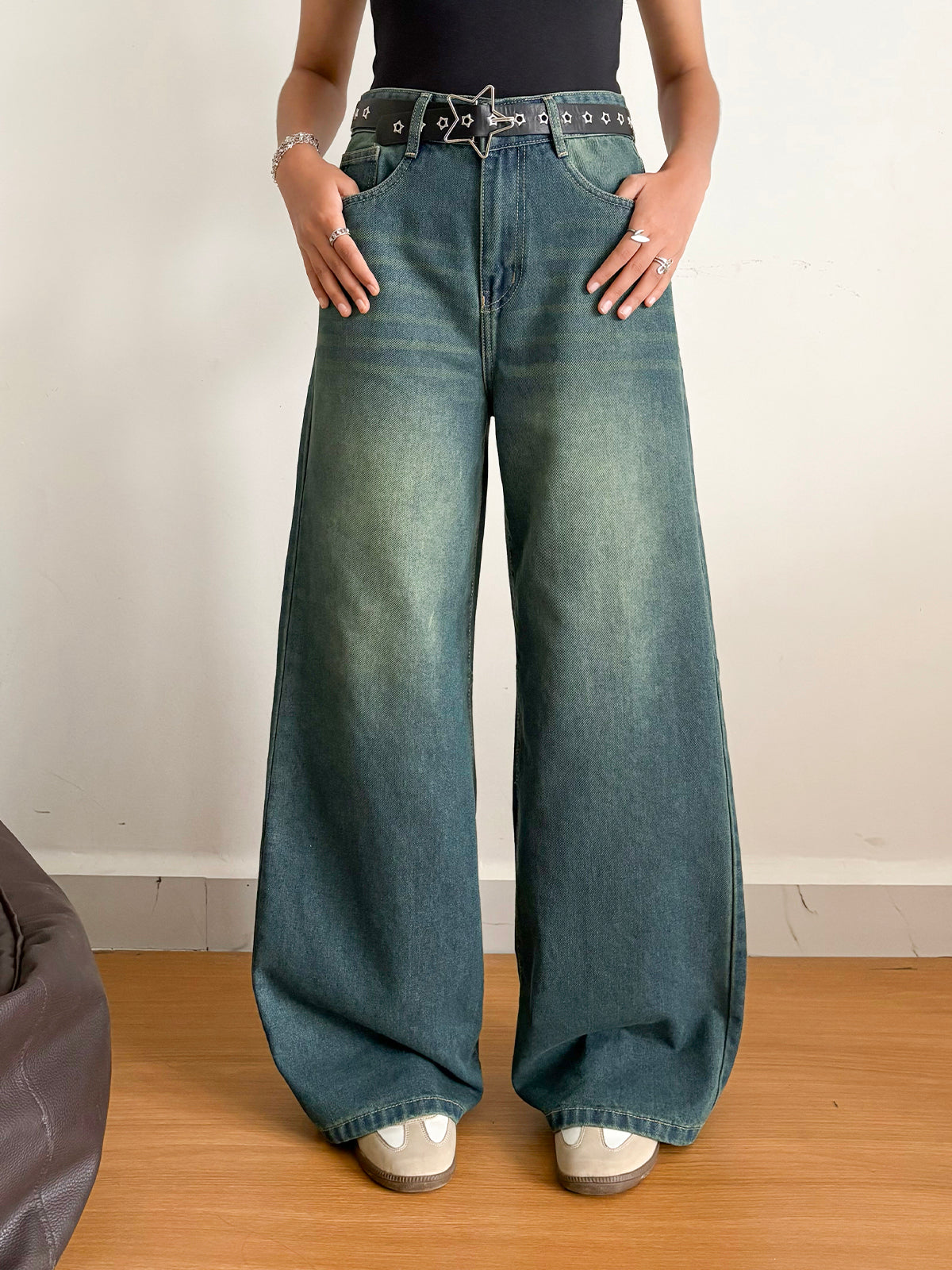 パンツ 90s INTERSTATE Super Baggy Denim greeny Vintage Green Tinted Super Wide Leg Jeans