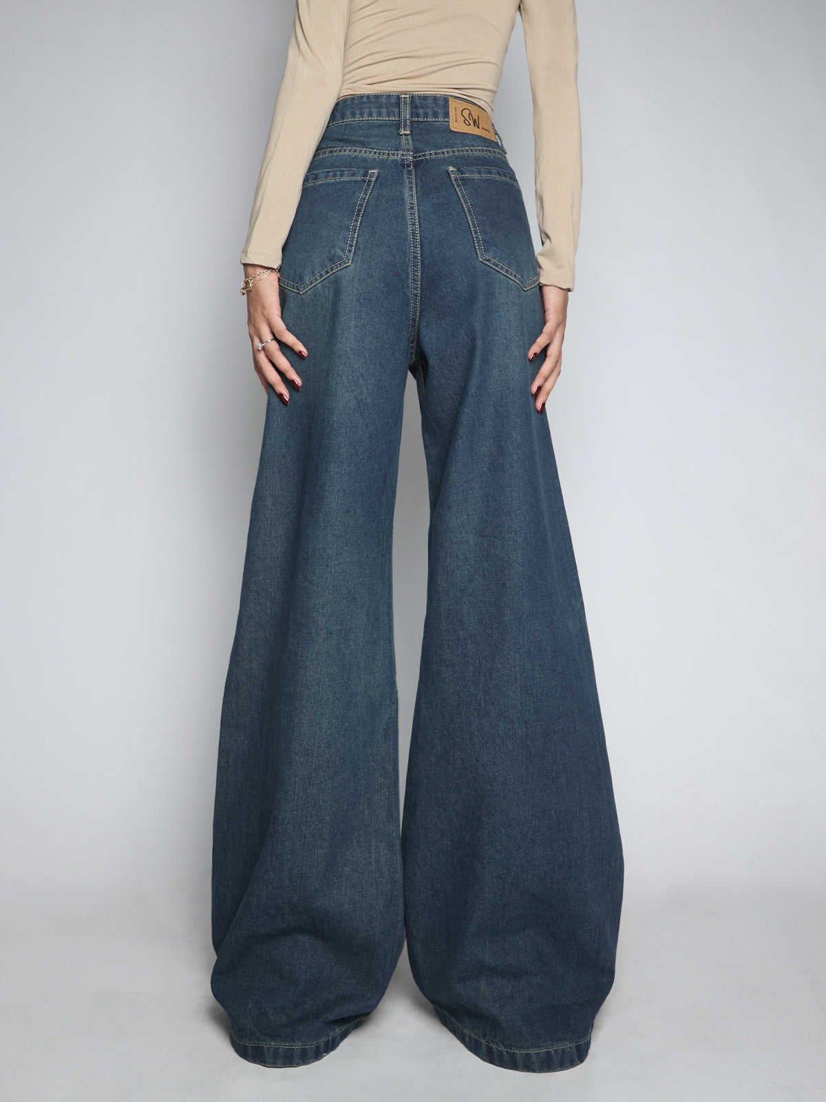 Retro Core Blue Tinted Ultra Wide Leg Jeans