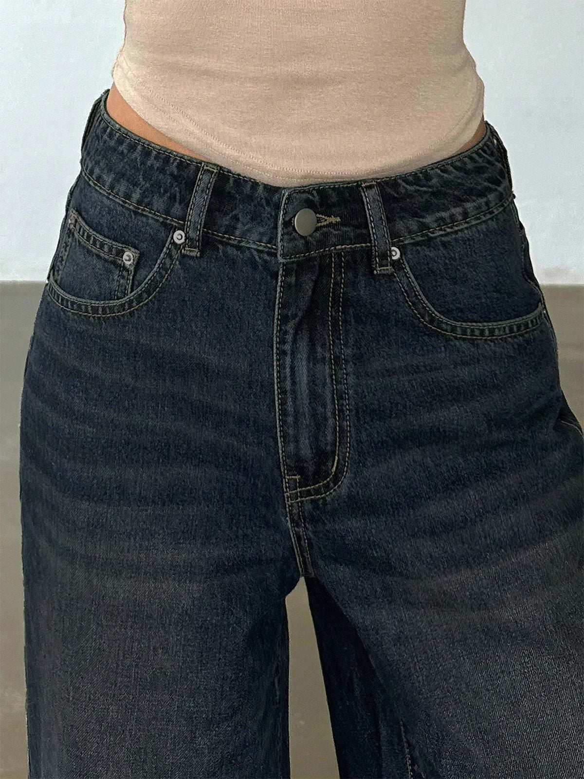 Retro Slate Blue Washed Super Wide Leg Jeans