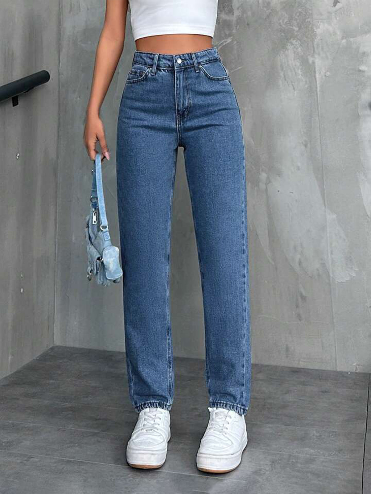 Stone Blue High Waist Mom Fit Jeans