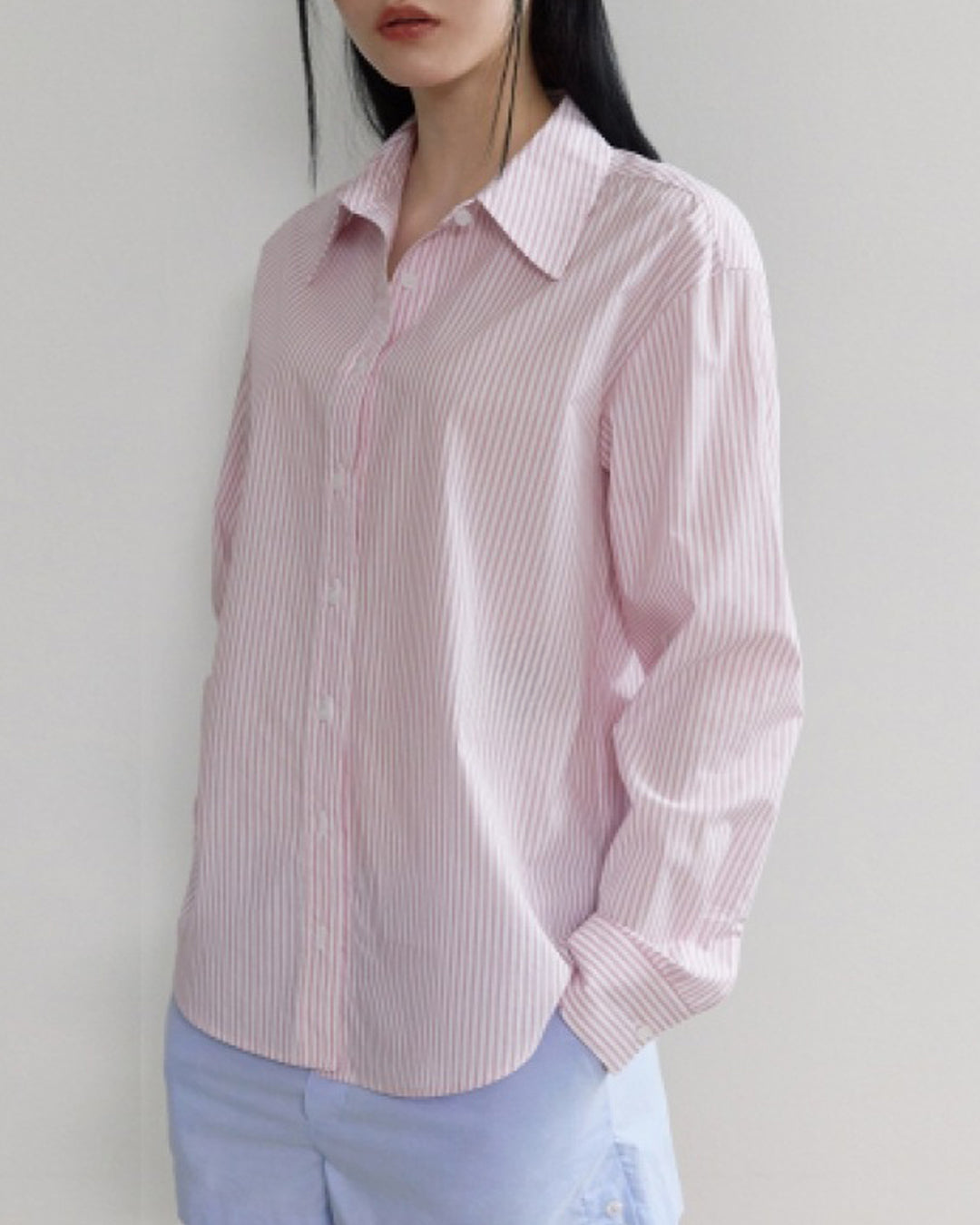 Soft Pink Striped Drop Shoulder Shirt