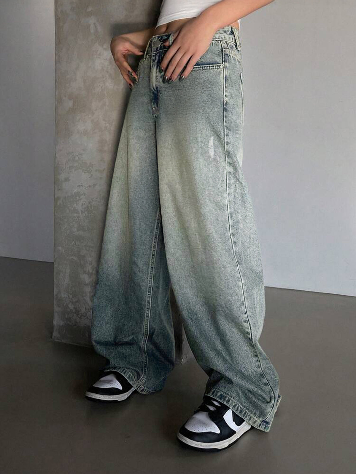 Smoke Blue Washed Wide Leg Jeans