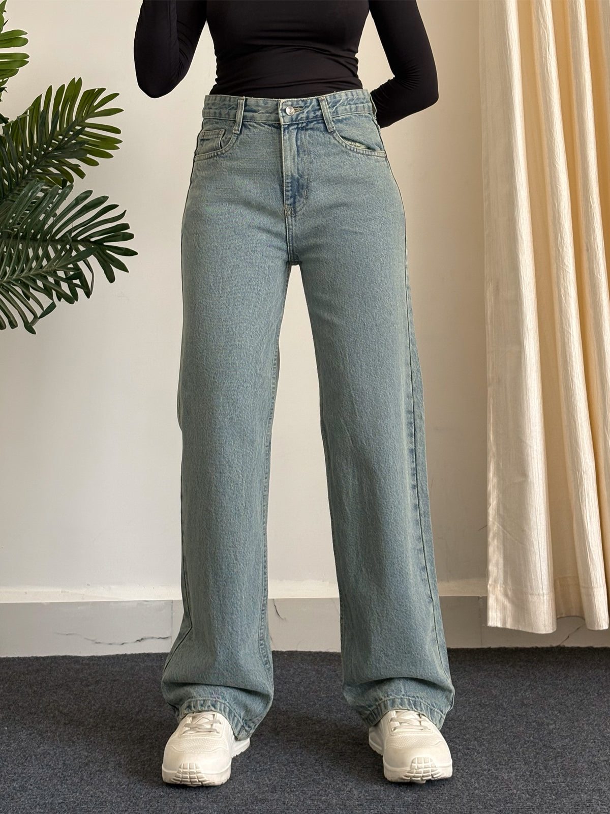 Sea Green Tinted Straight Leg Jeans