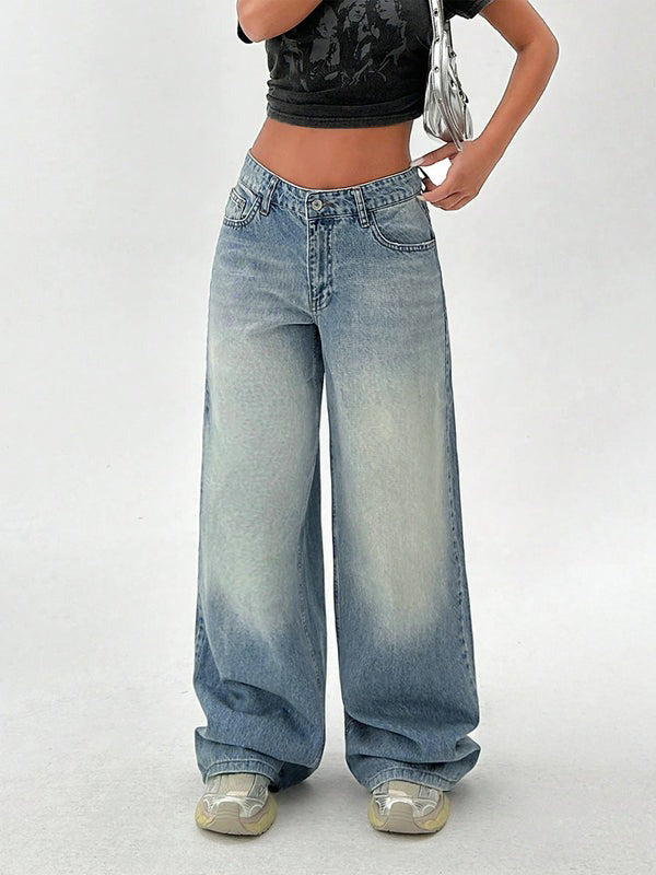 Soft Blue Washed Wide Leg Jeans