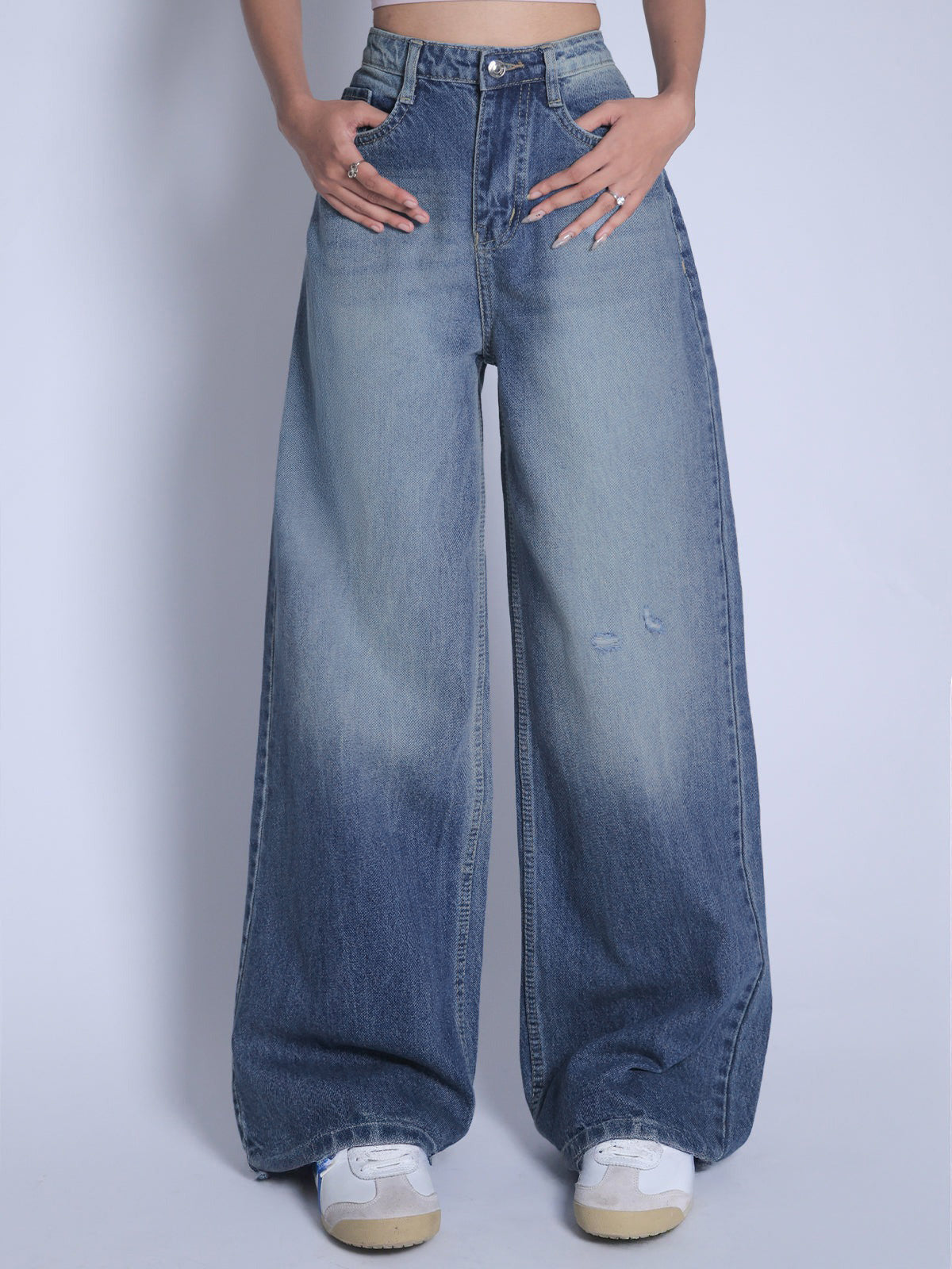 Airy Blue Washed Wide Leg Jeans