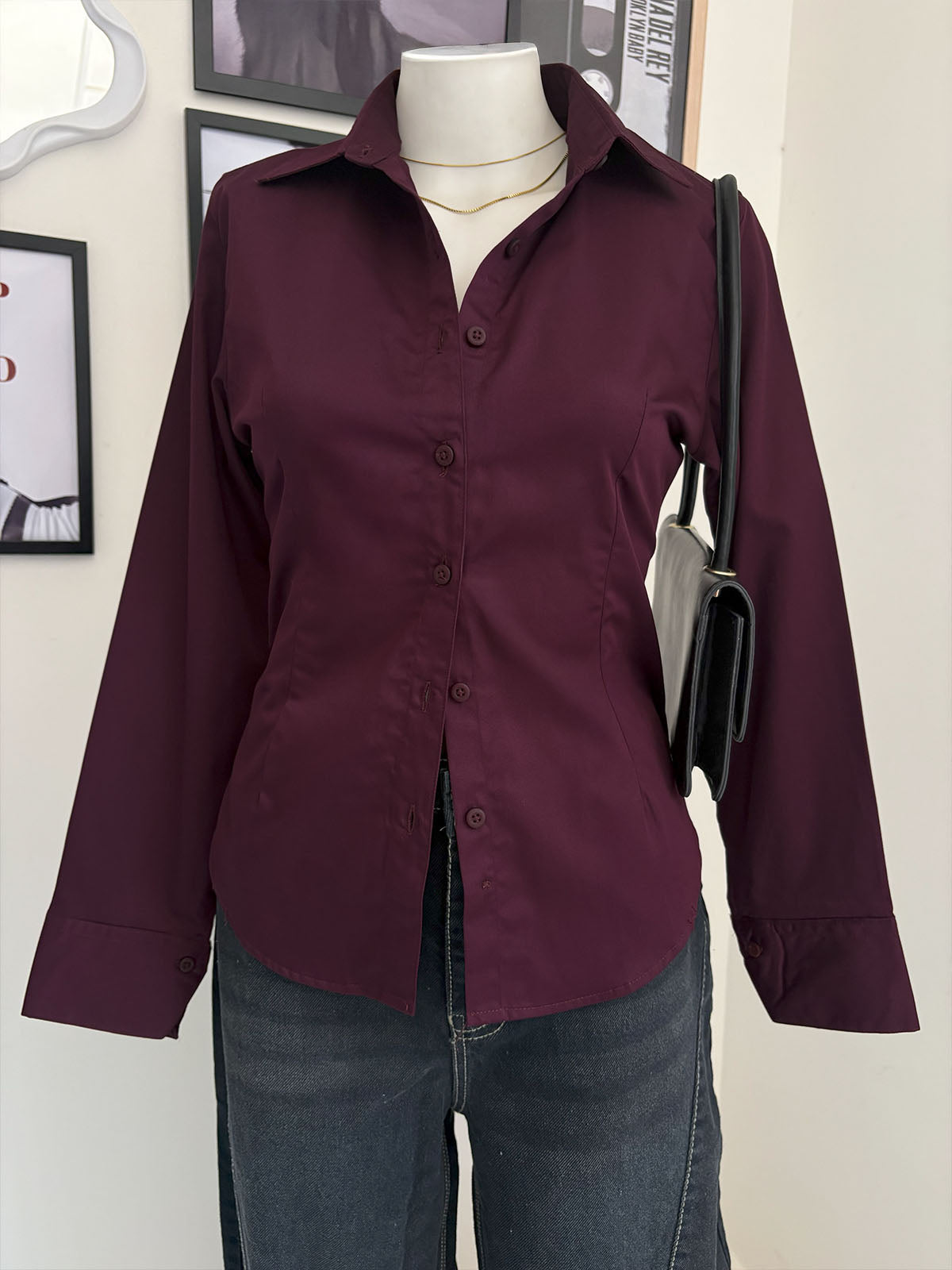 Plum Long Sleeve Y2K Fitted Shirt