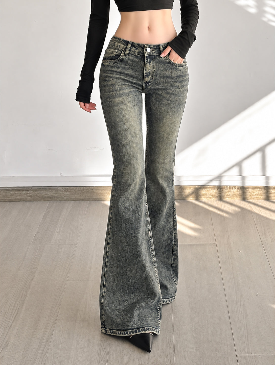 Dusty Blue Washed Y2K Bootcut Jeans