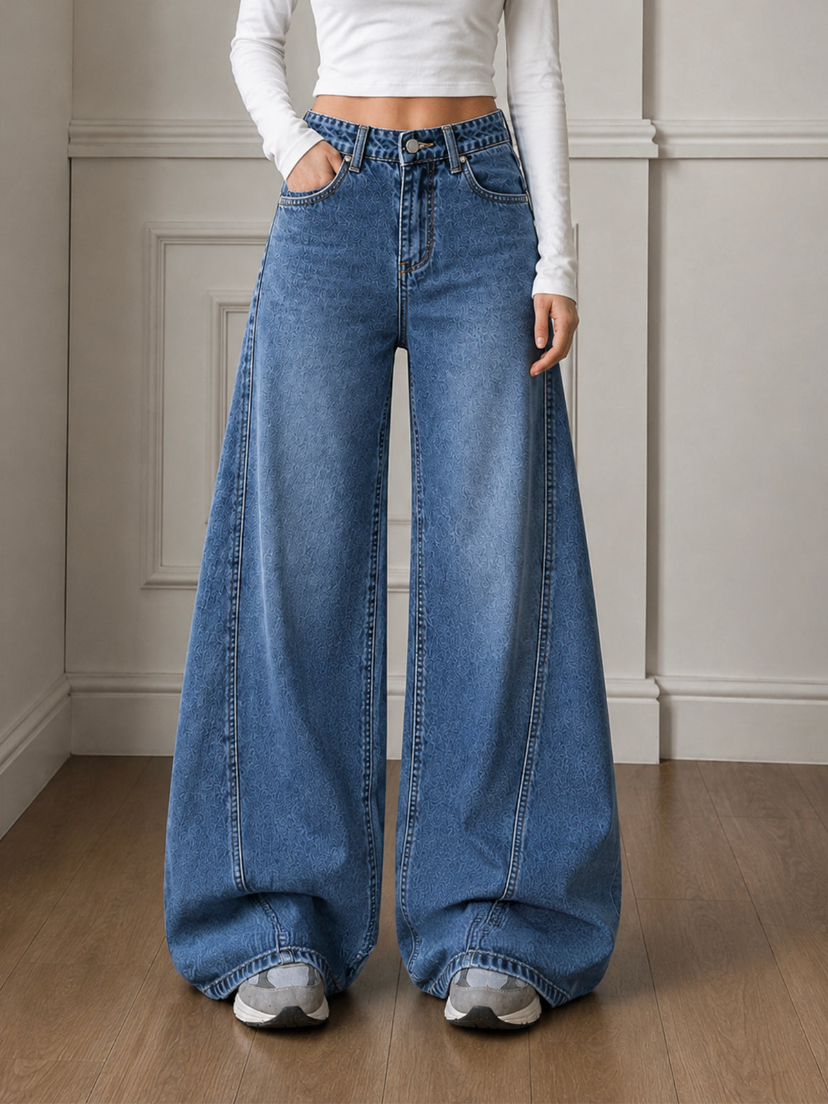 Breezy Blue Panelled Wide Leg Jeans