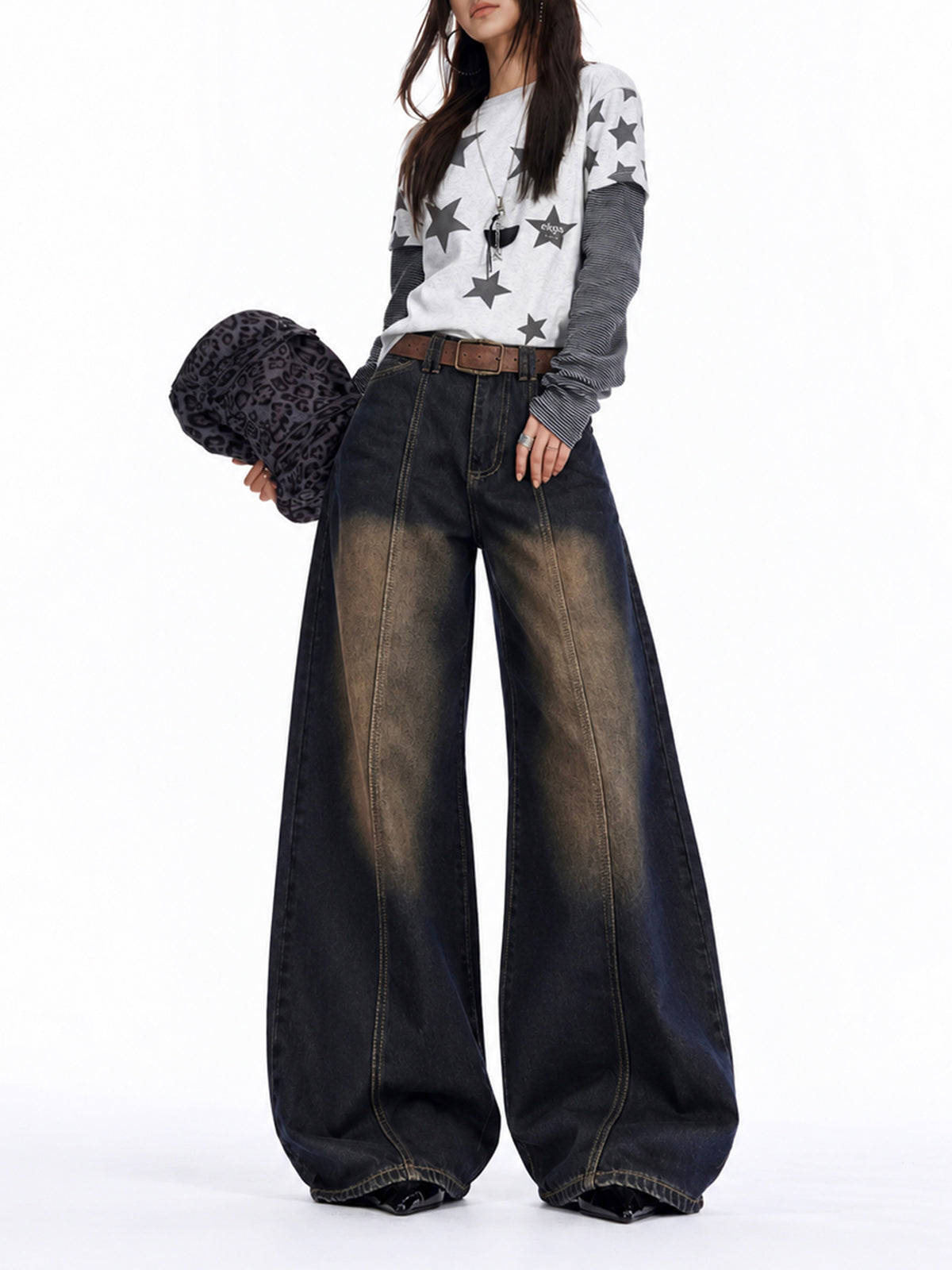 Riva Blue Panelled Super Wide Leg Jeans