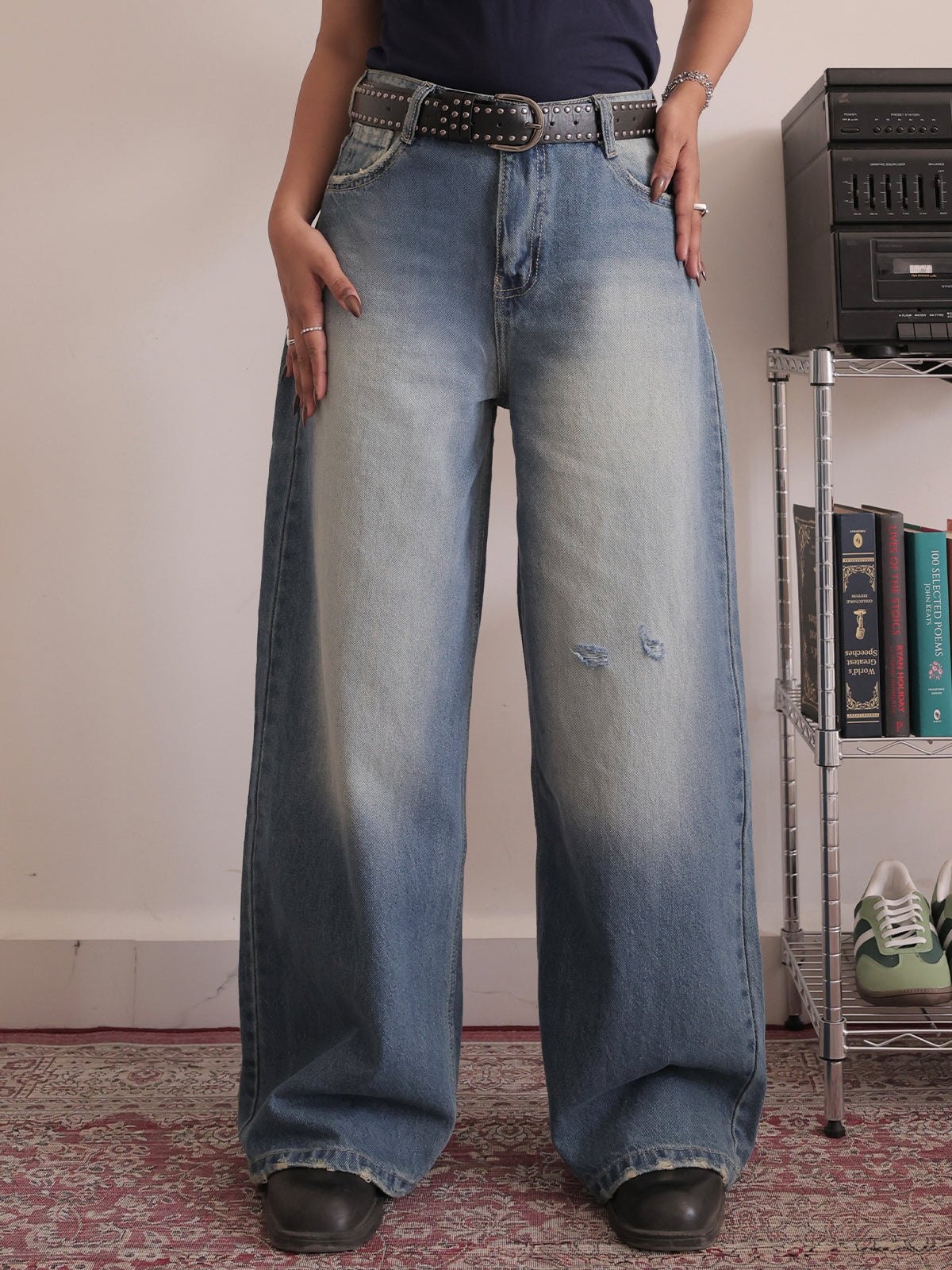 Airy Blue Washed Wide Leg Jeans