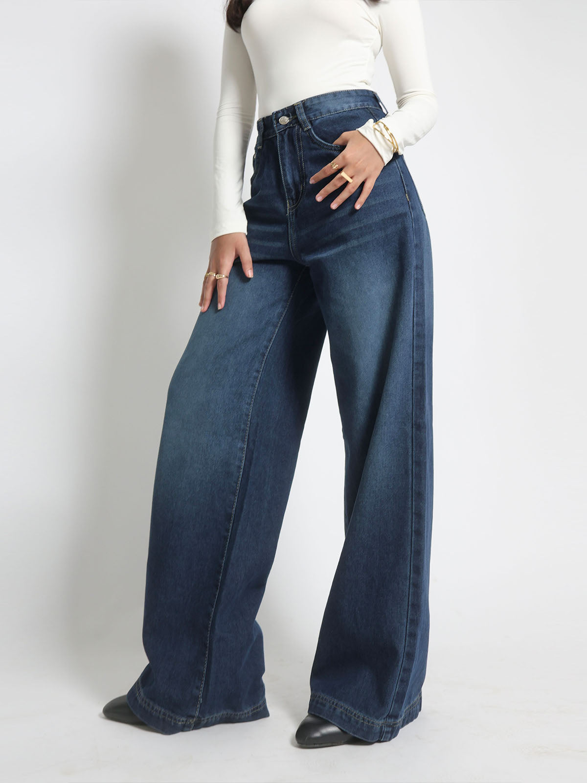 Starry Blue Washed Super Wide Leg Jeans