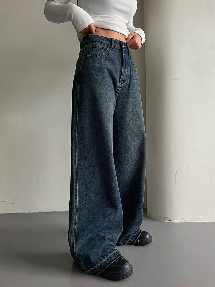 Shadow Blue Washed Y2K Super Wide Leg Jeans