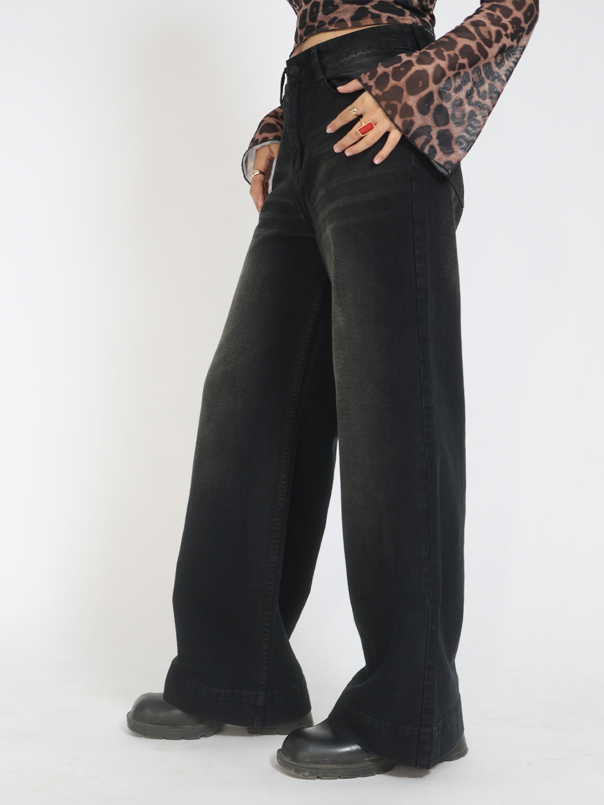 Starry Black Tinted Wide leg Jeans