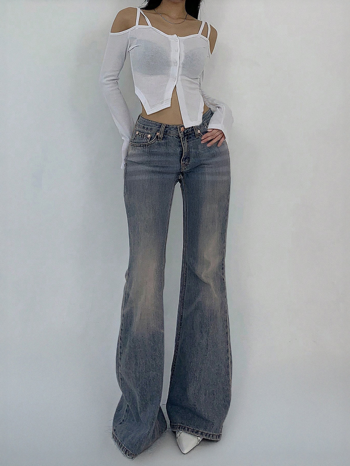 Ash Blue Tinted Y2K Bootcut Jeans
