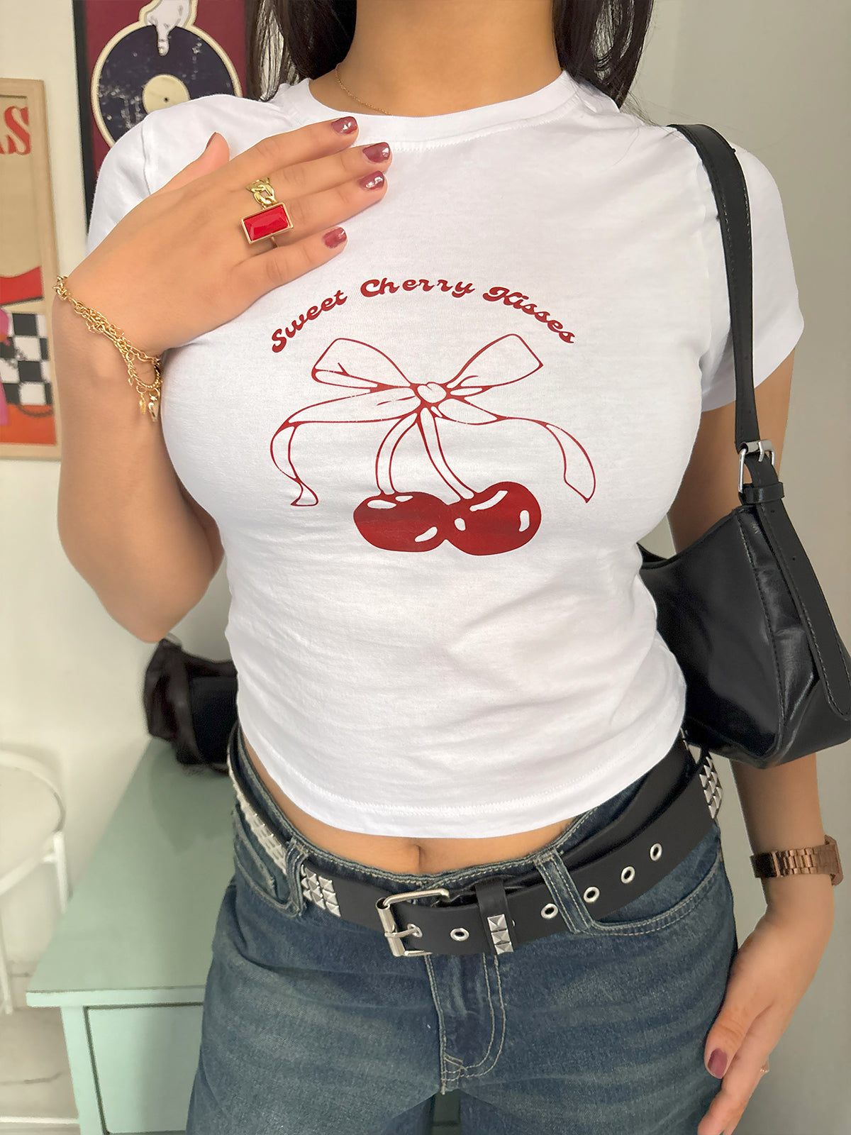 White Sweet Cherry Kisses Graphic Baby Tee