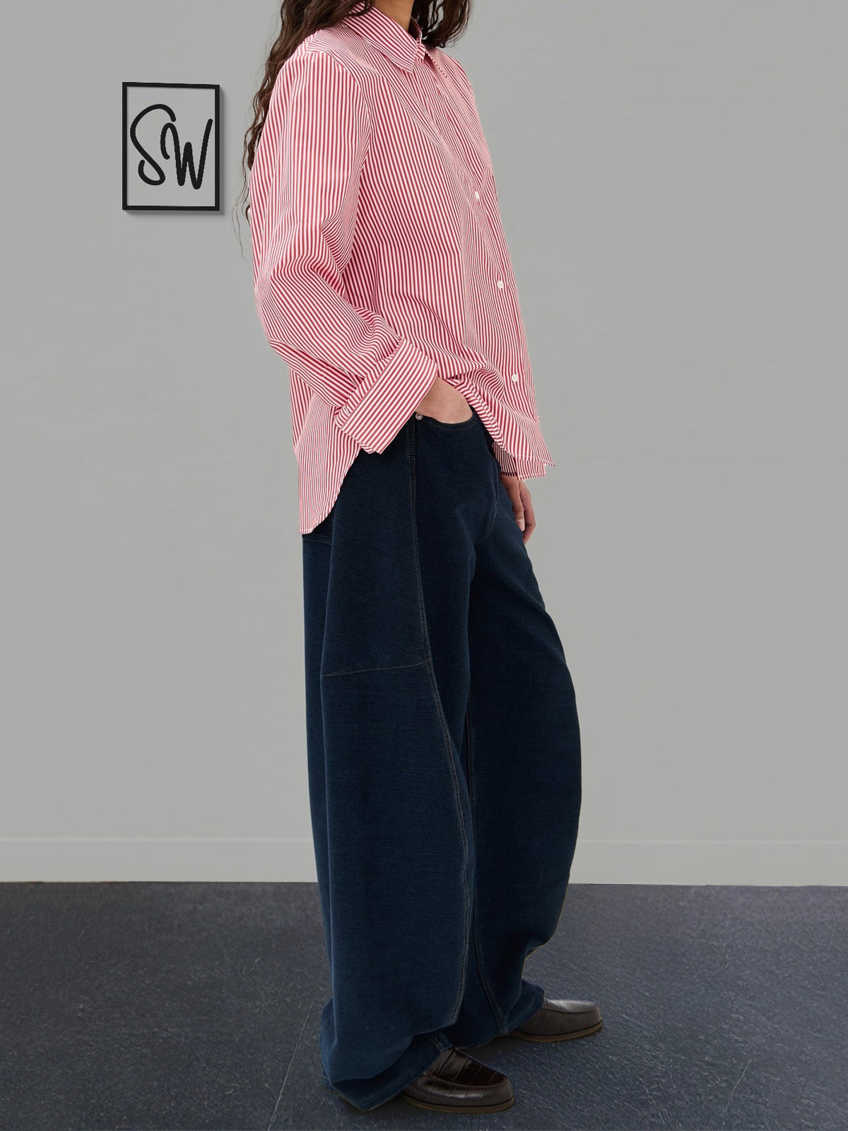 Strawberry Red Striped Drop Shoulder Shirt