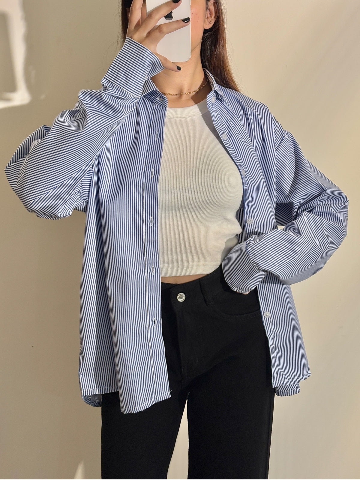 Blue Striped Drop Shoulder Shirt