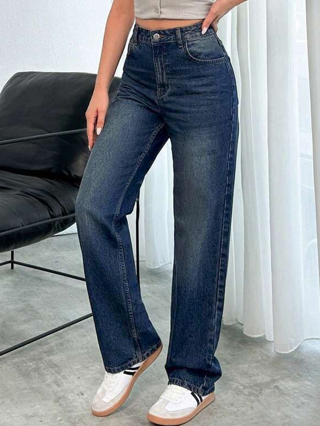 Oxford Blue Tinted Straight Leg Jeans