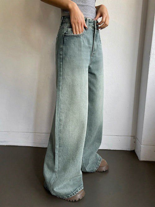 Sea Green Washed Ultra Wide Leg Jeans