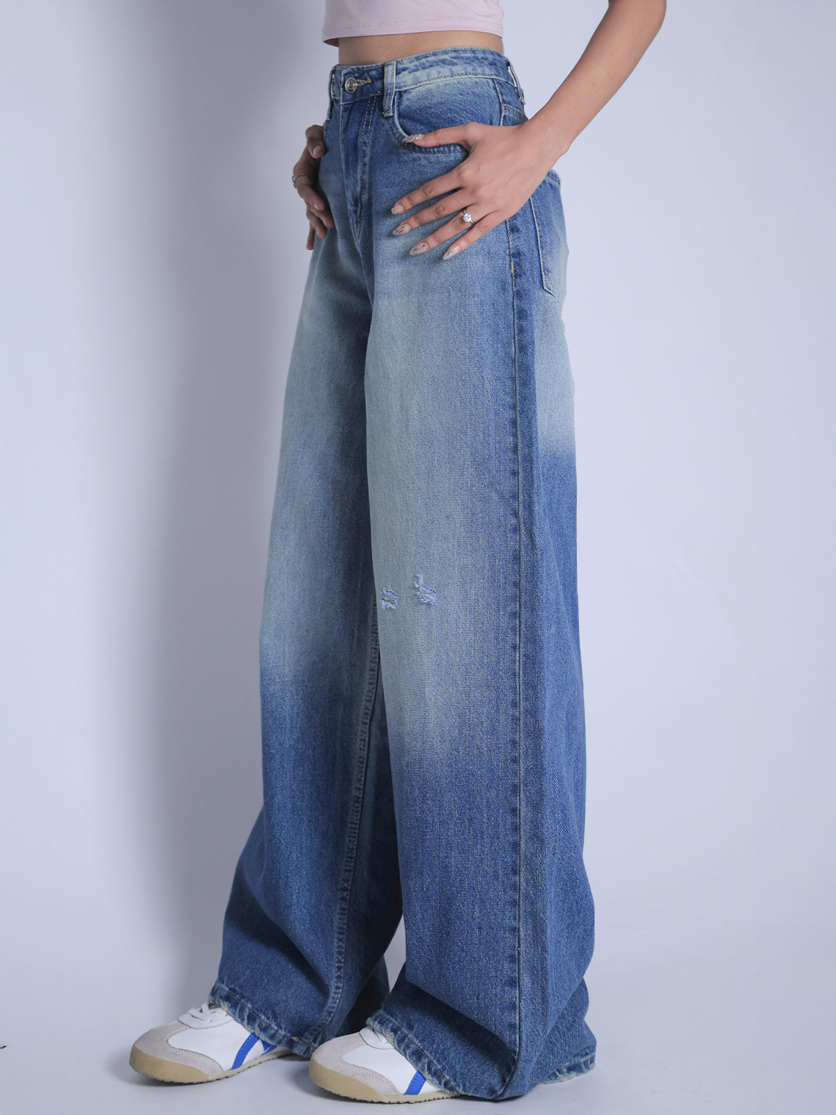 Airy Blue Washed Wide Leg Jeans