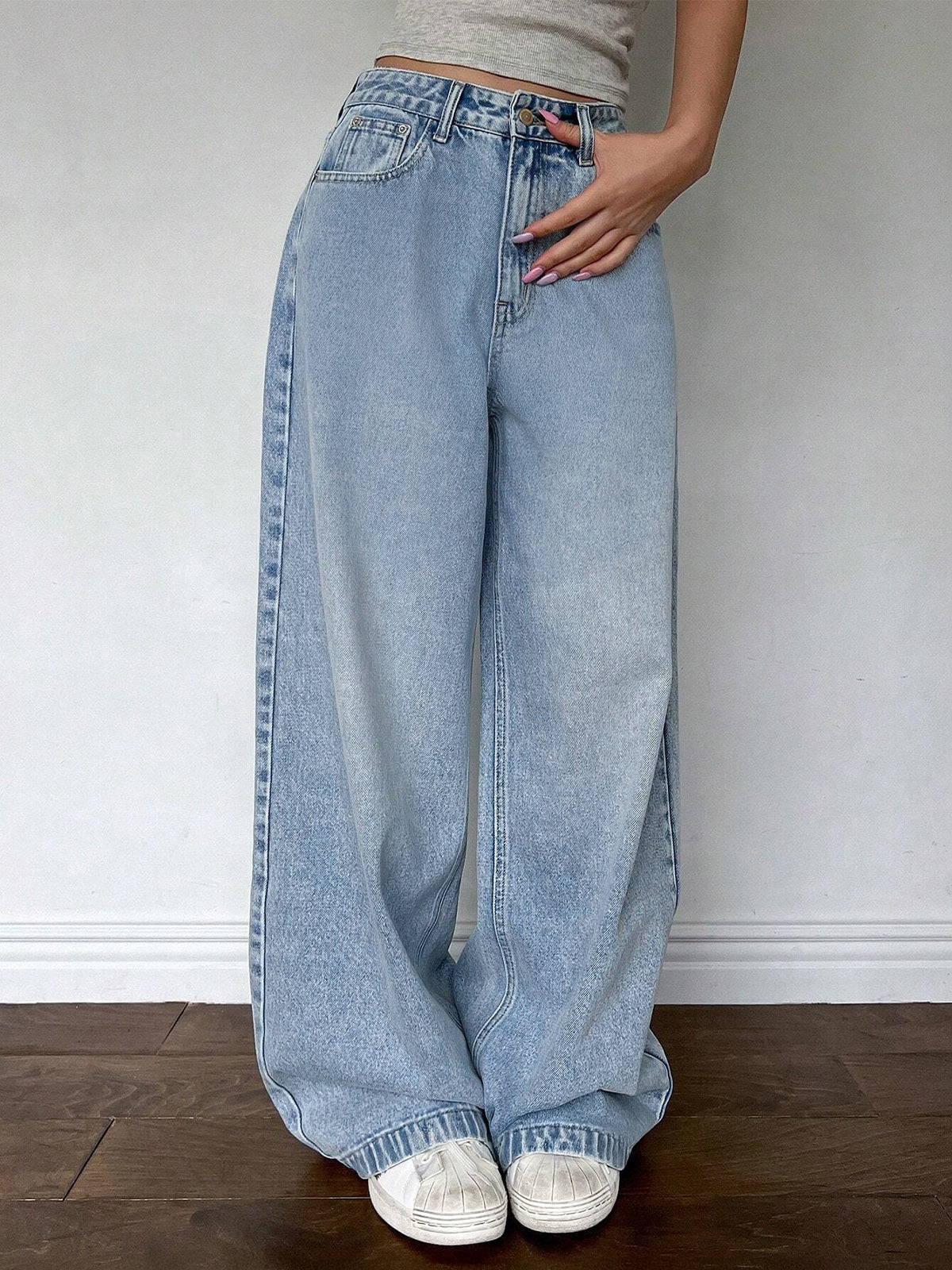 80s Snowy Blue Washed Super Wide Leg Jeans