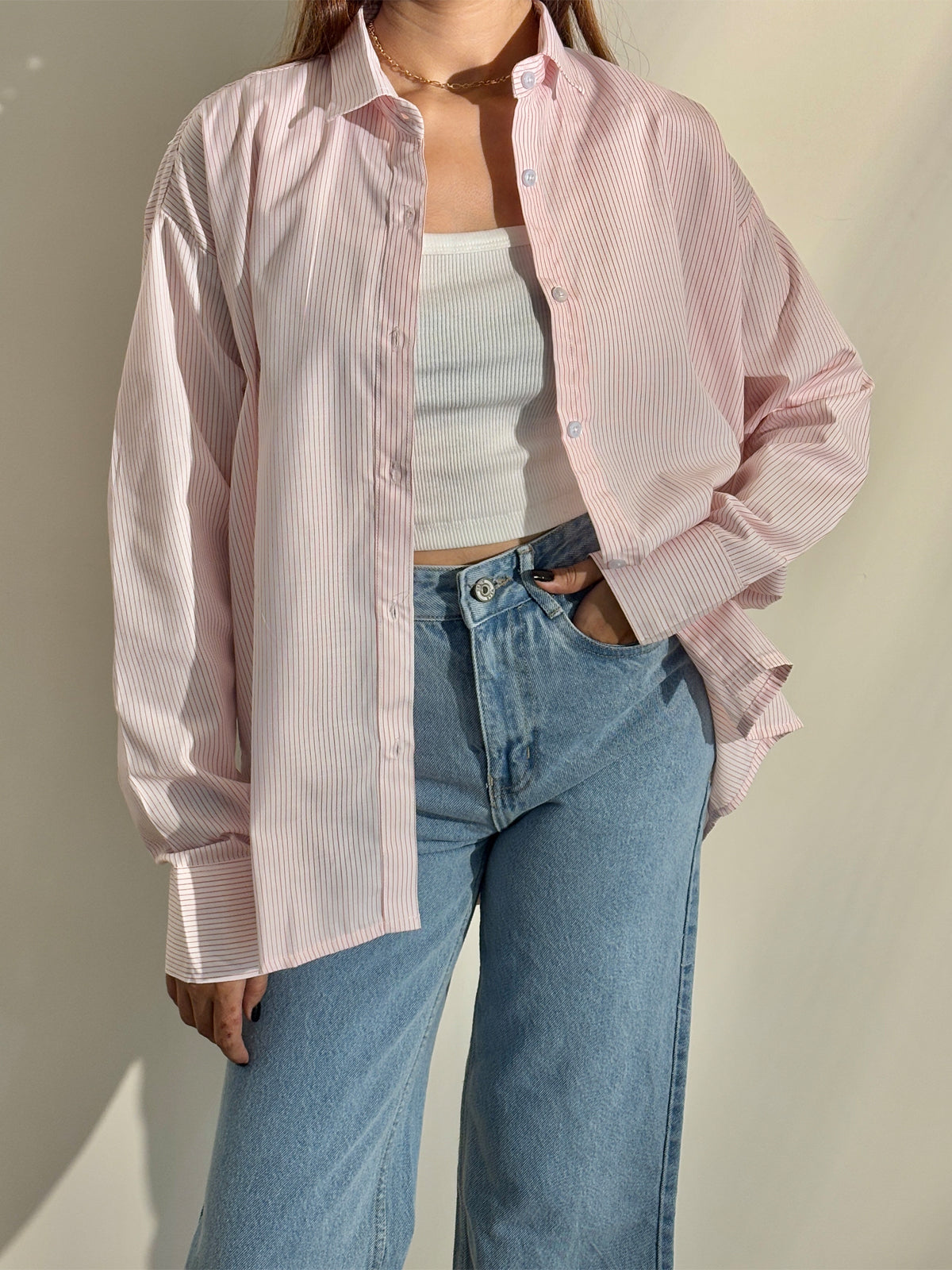 Candy Pink Striped Drop Shoulder Shirt