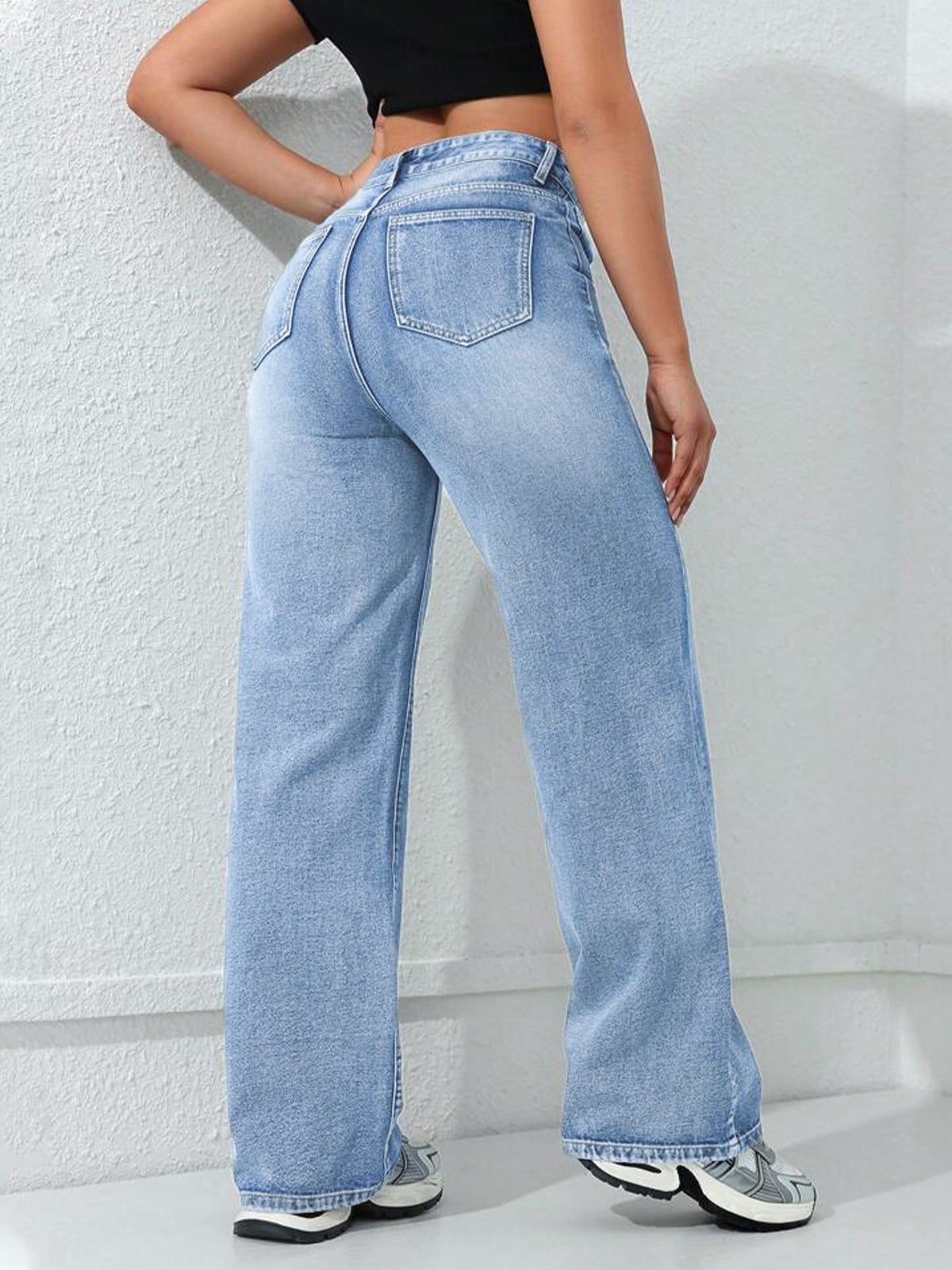 Ocean Blue Washed Straight Fit Jeans