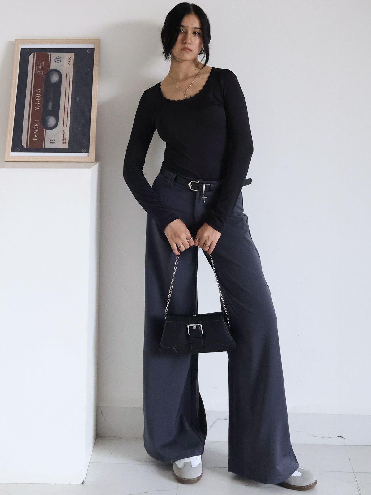 Ash Grey Low Waist Wide Leg Korean Pants