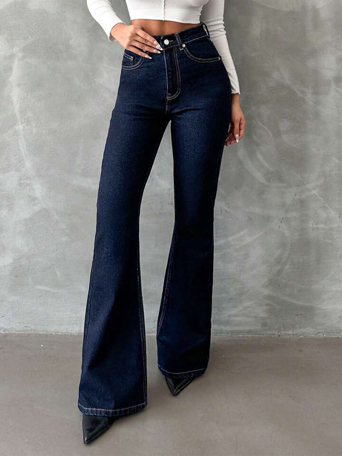Classic Dark Blue Washed Bootcut Jeans